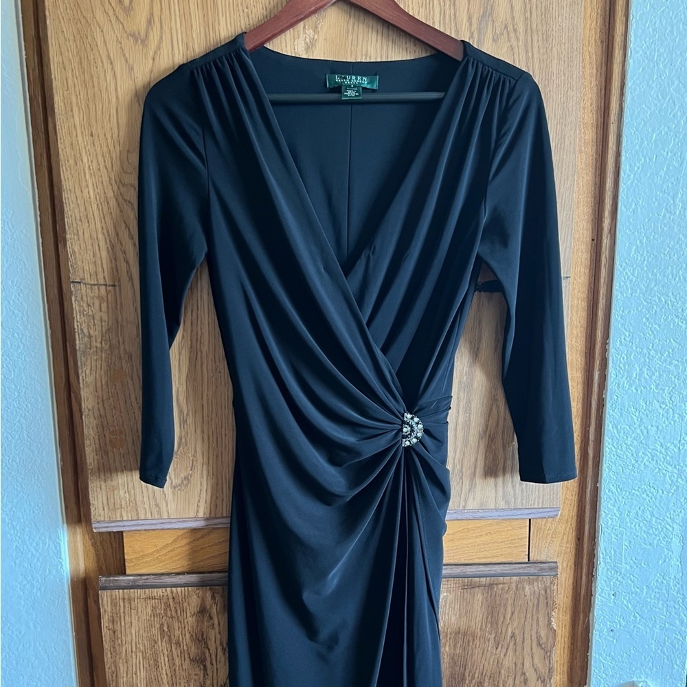 Vintage Lauren by Ralph Lauren Black Faux Wrap Dress